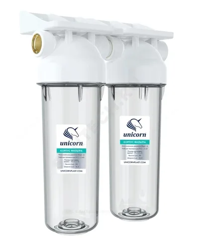 Корпус фильтра пластик 1/2" ВР (двойной) Slim Line 10" Unicorn KSBP_1/2_DUO