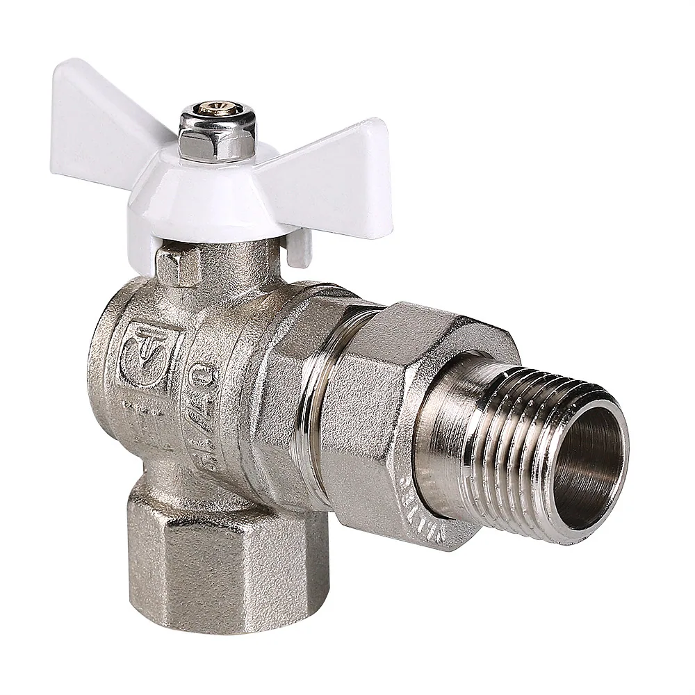 Кран шар. угловой с полусгоном 1/2" вн.-нар. "VALTEC" BASE-ГОСТ (белая рукоятка)